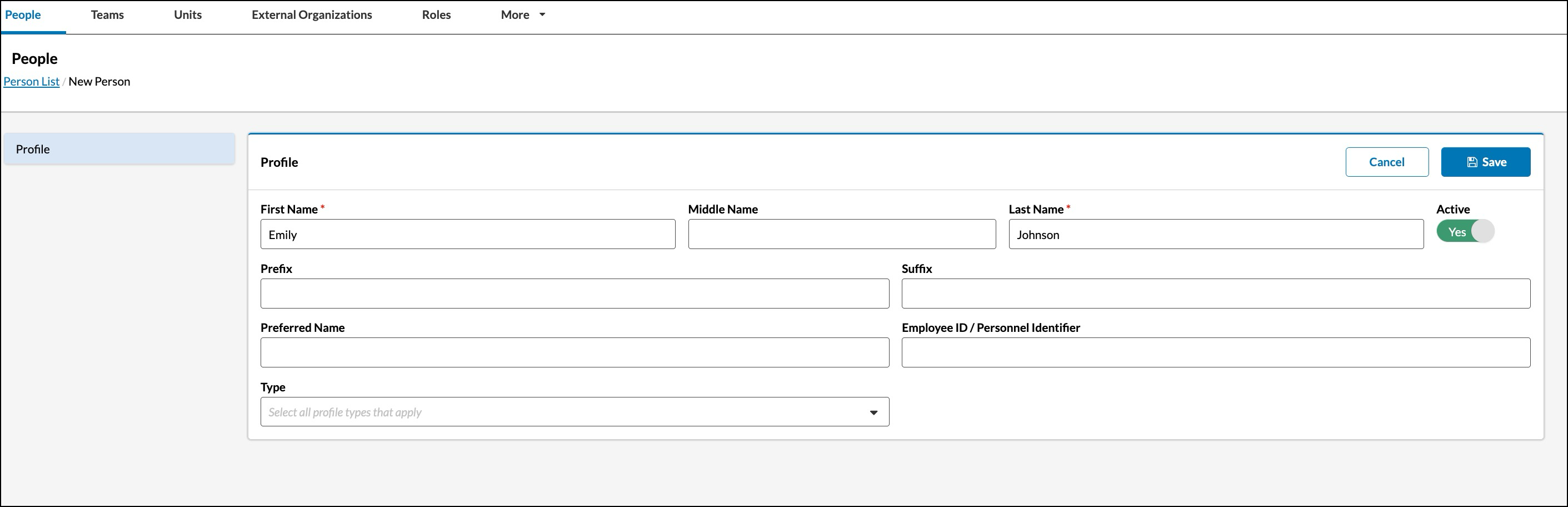 Person Info Form Screenshot