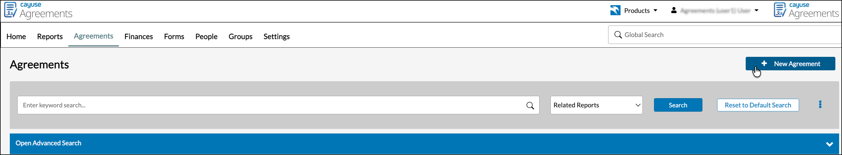 Filtered agreements list after clicking a status count from a dashboard gadget