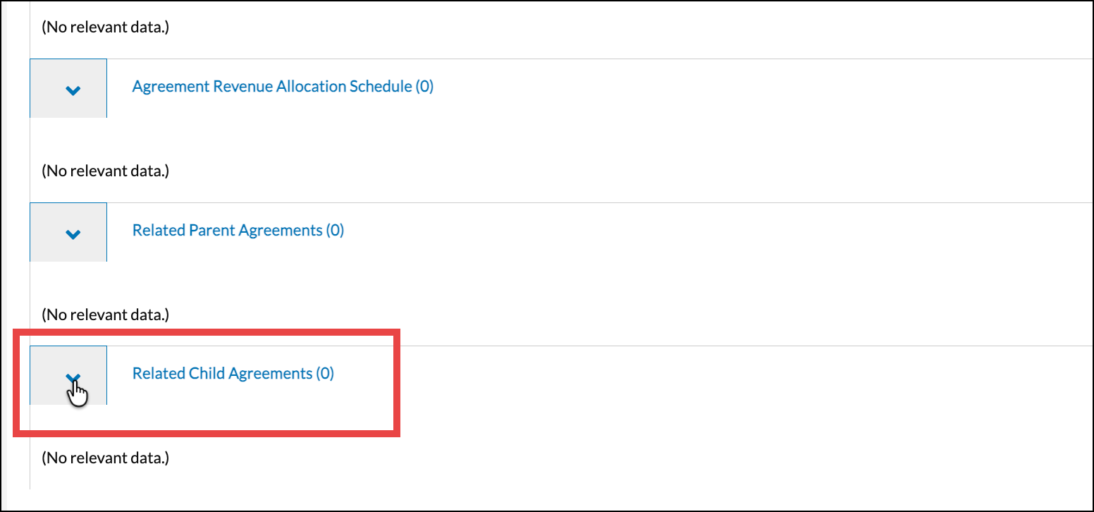 Select Related Child Agreements dropdown.